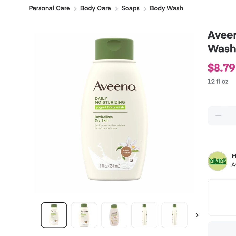 body wash	aveeno active naturals	daily moisturizing yogurt 354 ml